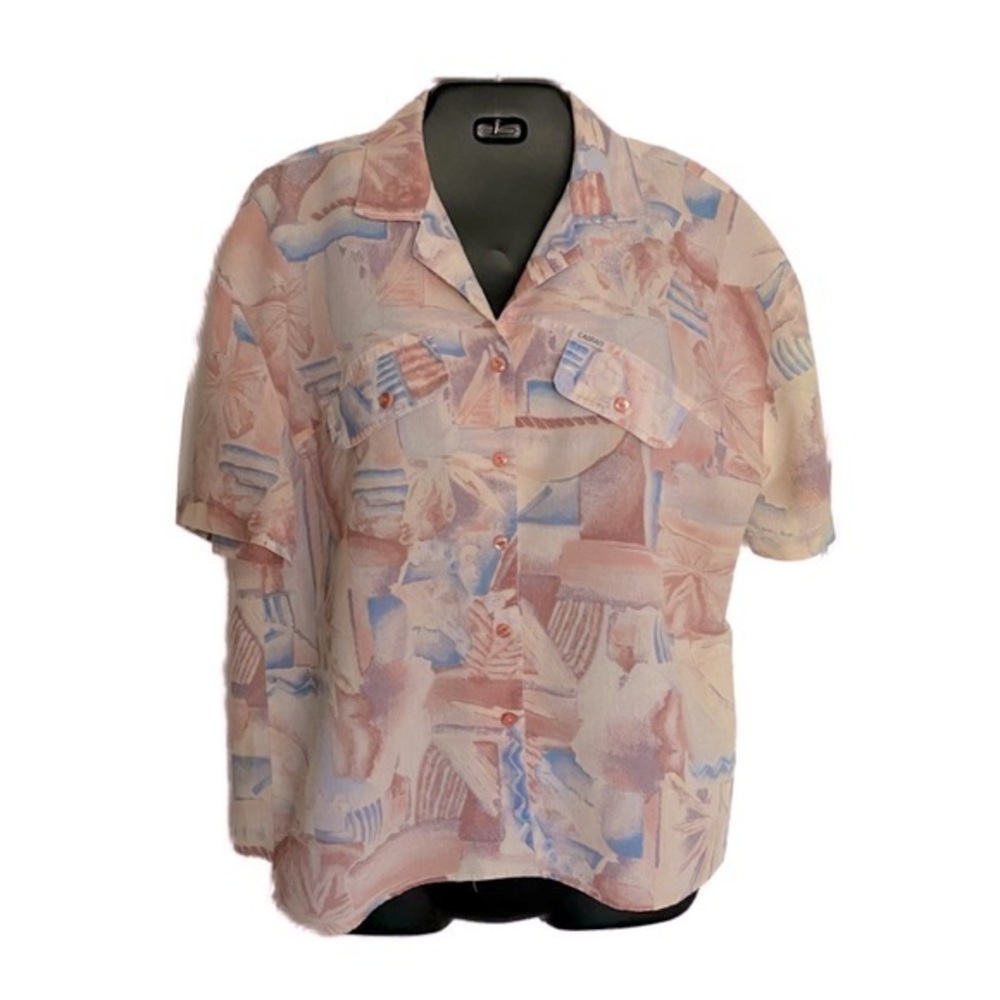 80s Vintage Cabrais Pastel Floral accent Shirt XL
